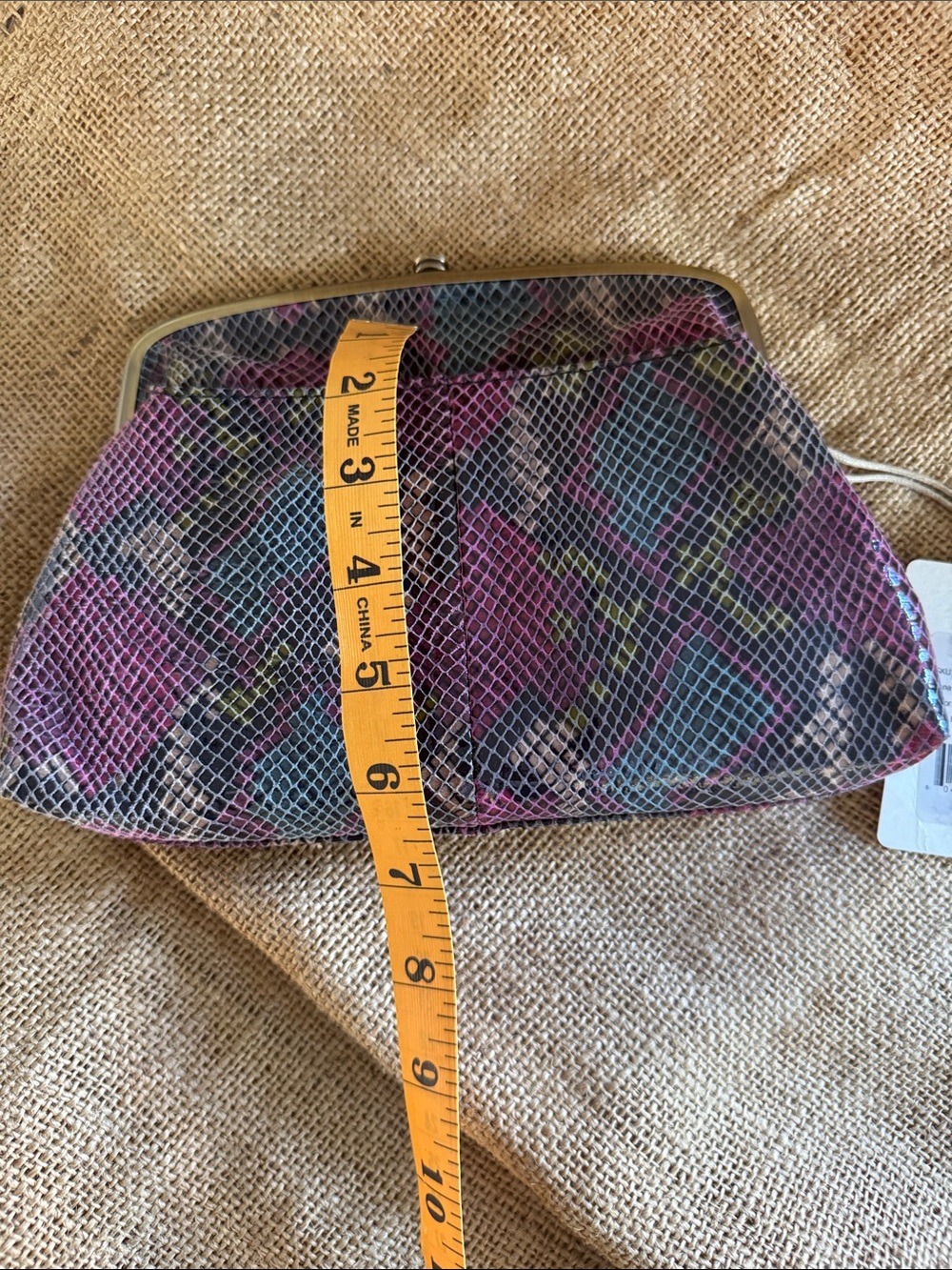 HOBO Pink Multi Snake-Print Frame  Clutch with Gold Tone Frame - Picture 4 of 11